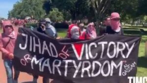 Protesters in support of terror groups Hamas and Hezbollah gather near the White House in Washington, D.C., June 8, 2024. Source: X.