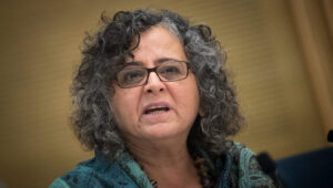 Joint Arab List MK Aida Touma-Sliman leads a Status of Women and Gender Equality Committee meeting at the Israeli parliament, Nov. 21, 2017. Photo by Yonatan Sindel/Flash90.