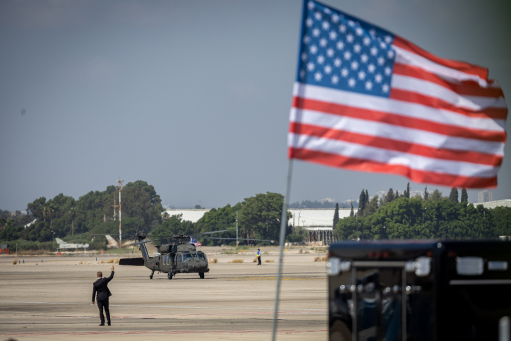 A US army helicopter lands at the Ben Gurion Airport near Tel Aviv on July 15, 2022. Photo by Yonatan Sindel/Flash90