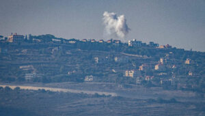 Smoke rises during an exchange of fire between the IDF and terrorists from the Hezbollah organization on the border between Israel and Lebanon, Dec. 3, 2023. Photo by Ayal Margolin/Flash90.