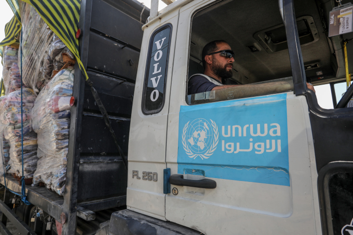 Trucks with Humanitarian aid arrive at the Palestinian side of the Kerem Shalom border crossing, in the southern Gaza Strip, on December 18, 2023. Photo by Abed Rahim Khatib/Flash90