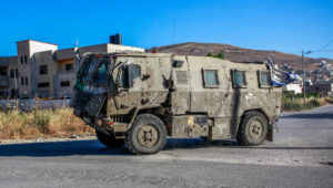 Israeli military vehicles outside Nablus (biblical Shechem) during an anti-terror raid last week. Photo by Nasser Ishtayeh/Flash90