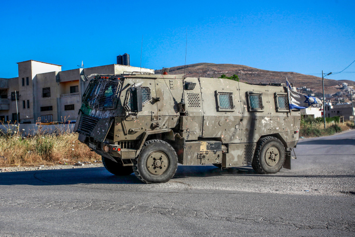 Israeli military vehicles outside Nablus (biblical Shechem) during an anti-terror raid last week. Photo by Nasser Ishtayeh/Flash90