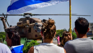 An IDF helicopter carrying members of the Israeli special forces who participated in "Operation Arnon," at the Sheba Medical Center in Ramat Gan, June 8, 2024. Photo by Avshalom Sassoni/Flash90.