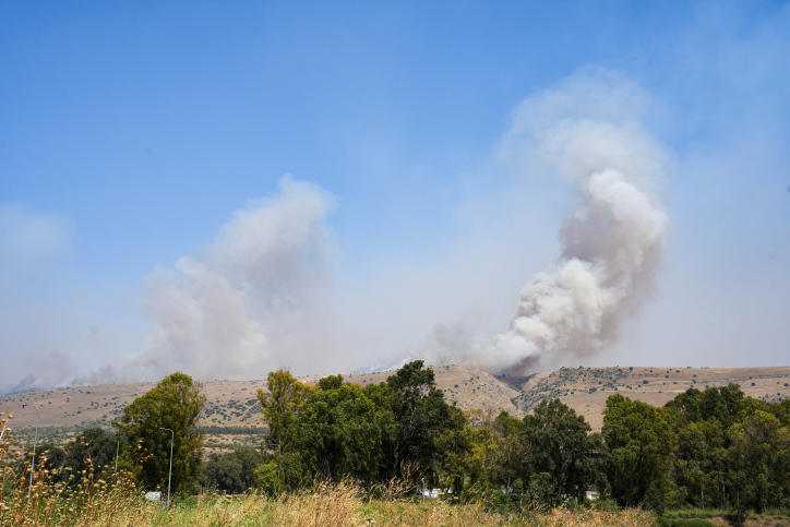 View of a large fire that started from missiles launched from Lebanon, near the northern Israeli city of Katzrin on June 13, 2024. Photo by Ayal Margolin/Flash90