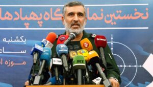 Amir Ali Hajizadeh, head of the Revolutionary Guards' aerospace department, during a press conference in Tehran, Iran, on September 21, 2019. Photo: EPA-EFE/ABEDIN TAHERKENAREH