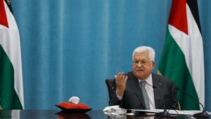 Palestinian president Mahmoud Abbas speaks during a meeting of the Palestinian leadership in the West Bank city of Ramallah, May 7, 2020. Photo by Flash90