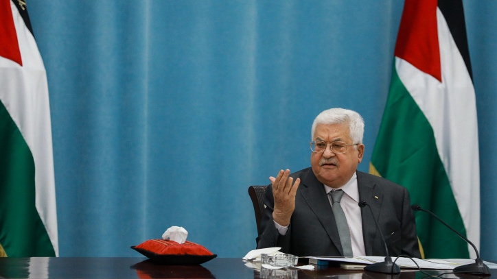 Palestinian president Mahmoud Abbas speaks during a meeting of the Palestinian leadership in the West Bank city of Ramallah, May 7, 2020. Photo by Flash90