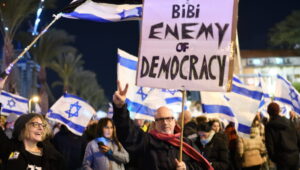Thousands of Israeli demonstrators protest against the new government of Prime Minister Benjamin Netanyahu in the coastal city of Tel Aviv on February 11, 2023. Photo: Gili Yaari/Flash90
