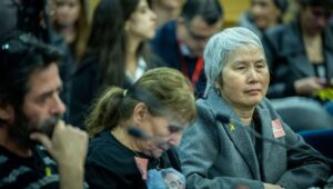 Liora Argamani, mother of hostage Noa Argamani, attends a meeting at the Knesset to lobby for the release of her daughter and the other captives held by Hamas in Gaza, Jan. 9, 2024. Photo by Yonatan Sindel/Flash90.