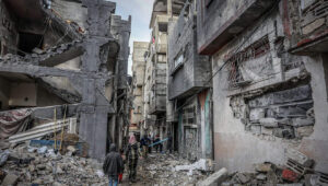 A building destroyed in an Israeli airstrike in Rafah in the southern Gaza Strip, Jan. 14, 2024. Photo by Abed Rahim Khatib/Flash90.