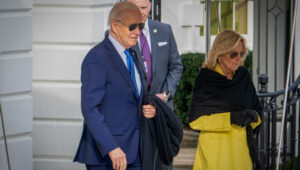 US President Joe Biden and his wife Jill walk to board Marine One as they depart from the White House in Washington DC to Manassas, Virginia, on January 23, 2024. Photo by Arie Leib Abrams/Flash90