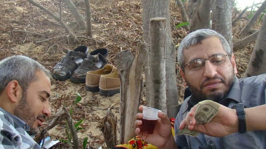 A photo of Hamas terrorist Mohammed Deif (right) found on a laptop during Gaza operations and released by the IDF, Jan. 7, 2024. Credit: IDF.
