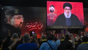 Hezbollah leader Hassan Nasrallah delivers a speech during a memorial ceremony for slain Hezbollah commander Fuad Shukr in Beirut, Lebanon, August 6, 2024. Shukr was killed in an Israeli strike on July 30. EPA-EFE/WAEL HAMZEH.