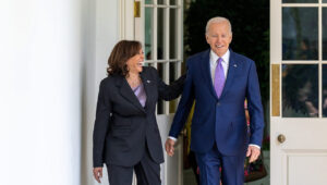 President Joe Biden walks with Vice President Kamala Harris along the West Colonnade of the White House to the Oval Office on May 26, 2023. Credit: Adam Schultz/White House.