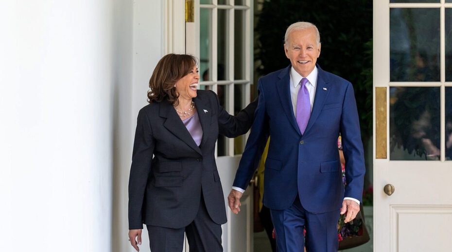 President Joe Biden walks with Vice President Kamala Harris along the West Colonnade of the White House to the Oval Office on May 26, 2023. Credit: Adam Schultz/White House.