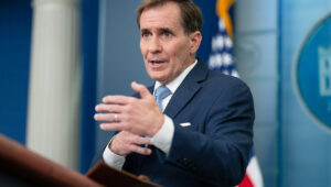 US National Security Council spokesman John Kirby speaks to reporters at the White House, Oct. 3, 2023. Photo by Oliver Contreras/White House.