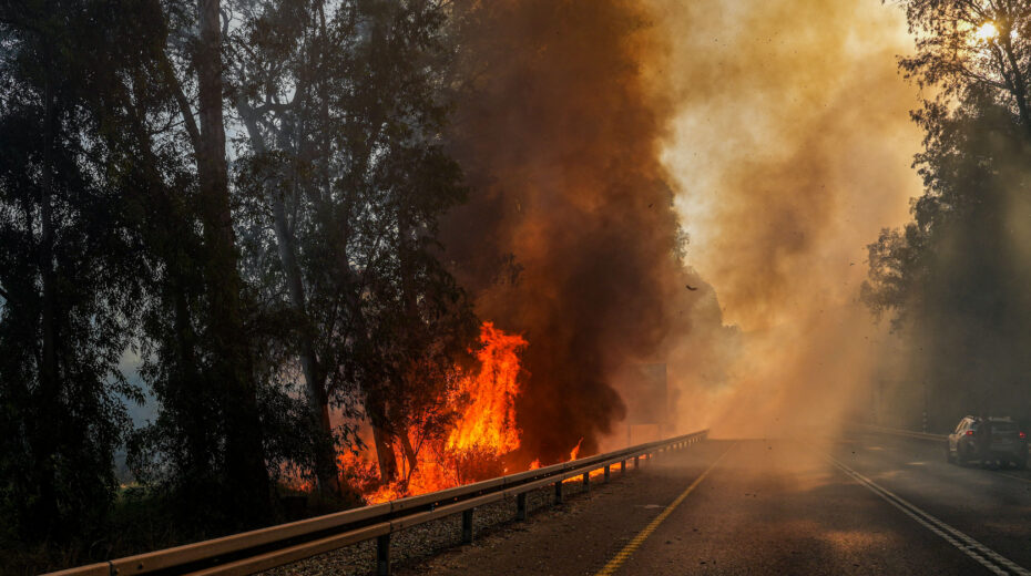 A forest fire caused by rockets from Lebanon near the northern Israeli town of Kiryat Shmona on June 4, 2024. Photo by Ayal Margolin/Flash90
