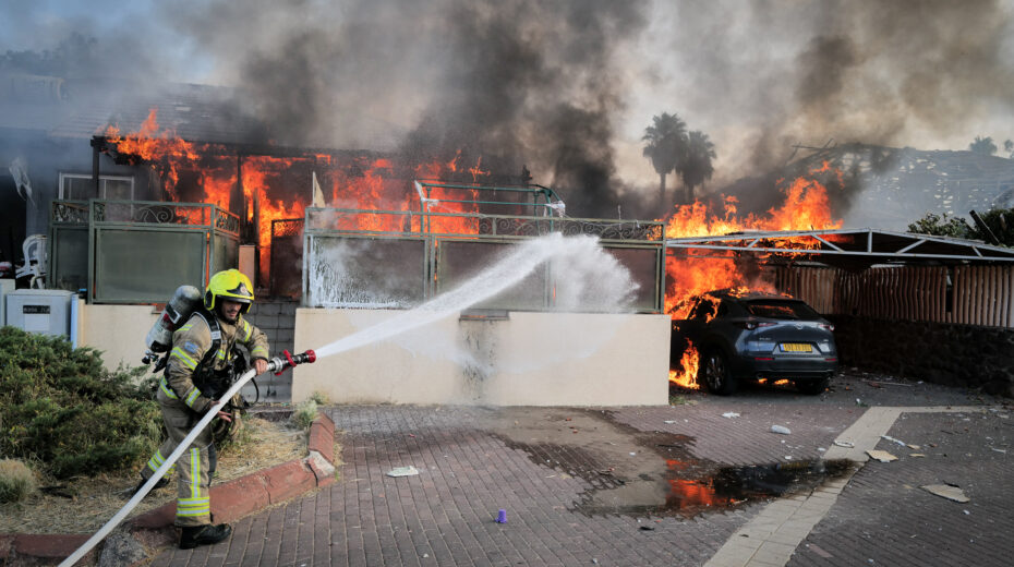 A house hit in a rocket attack from Lebanon, in Katzrin, northern Israel, August 21, 2024. Photo by Michael Giladi/Flash90.