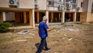 A damaged apartment building following a missile attack from Lebanon, in Acre, northern Israel, August 25, 2024. Photo by Chaim Goldberg/Flash90