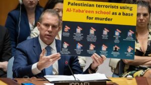 Gilad Erdan, the Israeli ambassador to the United Nations, addresses the Security Council meeting on the situation in the Middle East, including the Palestinian question, on Aug. 13, 2024. Credit: Manuel Elías/United Nations Photo.