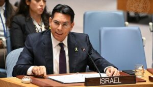 Danny Danon, Israeli ambassador to the United Nations, briefs the U.N. Security Council meeting on the situation in the Middle East on Aug. 22, 2024. Credit: Evan Schneider/U.N. Photo.