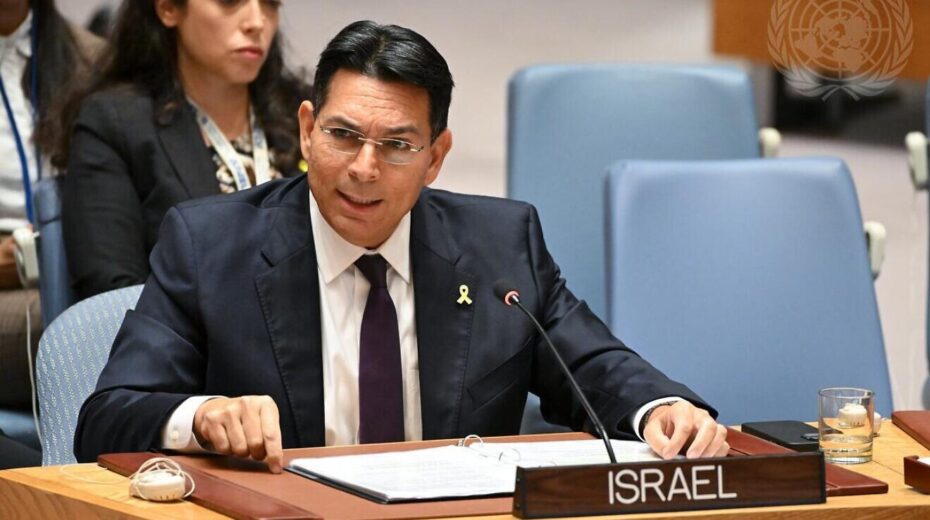 Danny Danon, Israeli ambassador to the United Nations, briefs the U.N. Security Council meeting on the situation in the Middle East on Aug. 22, 2024. Credit: Evan Schneider/U.N. Photo.