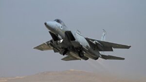 An Israeli Air Force F-15 fighter jet takes off from Ovda Airbase, around 25 miles north of Eilat, Nov. 25, 2013. Photo by Ofer Zidon/Flash90.