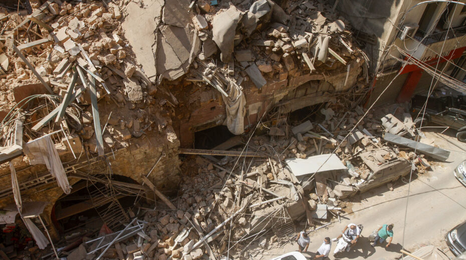 Damaged buildings in Beirut. Photo by Zaatari Lebanon/Flash90