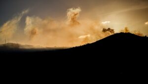 Smoke rises during an exchange of fire between the Israel Defense Forces and Hezbollah terrorists on the Lebanese border, Nov. 10, 2023. Photo by Ayal Margolin/Flash90.