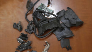 A photo taken in Beirut's southern suburbs shows the remains of exploded pagers on display at an undisclosed location, Sept. 18, 2024. Photo by AFP via Getty Images.