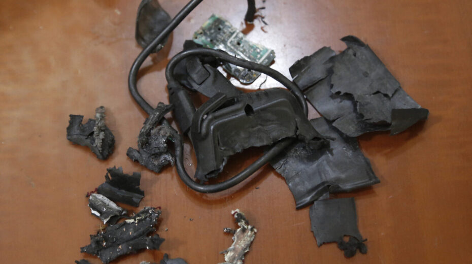 A photo taken in Beirut's southern suburbs shows the remains of exploded pagers on display at an undisclosed location, Sept. 18, 2024. Photo by AFP via Getty Images.