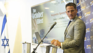 János Lastofka, head of the Hungarian Foreign Ministry’s Middle East Department, speaks at The October Effect conference at the Menachem Begin Heritage Center in Jerusalem on Sept. 9, 2024. Photo by Canaan Lidor.