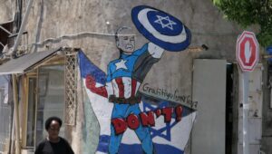 Graffiti depicting US President Joe Biden dressed as the comic book character Captain America in Tel Aviv, Israel, on July 24, 2024. Photo: EPA-EFE/ABIR SULTAN