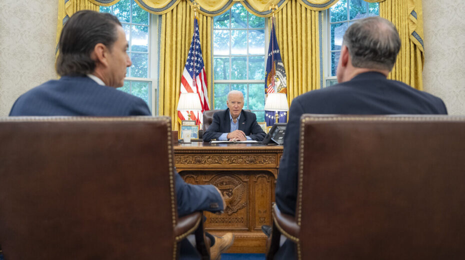President Joe Biden participates in a call with G7 leaders about the situation in the Middle East, Oct. 2, 2024, in the Oval Office. Credit: Adam Schultz/White House.