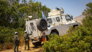 Golani Brigade soldiers and UN peacekeepers (UNIFIL) patrol the border between Israel and Syria, on August 21, 2021. Photo by Olivier Fitoussi/Flash90.
