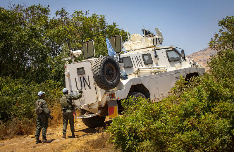 Golani Brigade soldiers and UN peacekeepers (UNIFIL) patrol the border between Israel and Syria, on August 21, 2021. Photo by Olivier Fitoussi/Flash90.