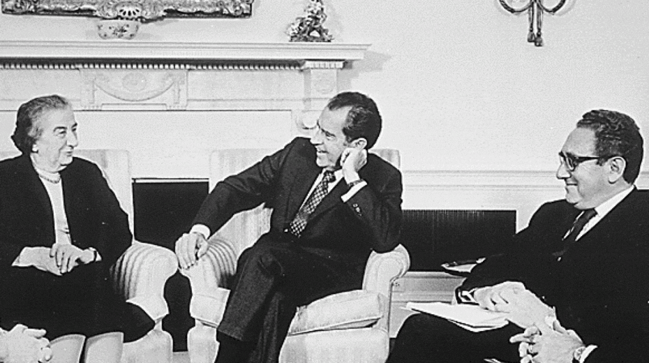 US President Richard Nixon, Israeli Prime Minister Golda Meir and National Security Advisor Henry Kissinger in the Oval Office of the White House in Washington, DC, on March 1, 1973. Credit: Oliver F. Atkins Photo via Wikimedia Commons.
