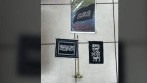 Islamic State flags found in the homes of two eastern Jerusalem residents arrested on suspicion of plotting a major terror attack in the city. Credit: Israel Police Spokesperson.