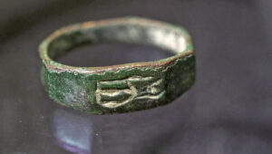 An 1,800-year-old ring engraved with a Goddess of War from Roman and Greek mythology. Photo by Emil Aladjem/Israel Antiquities Authority.