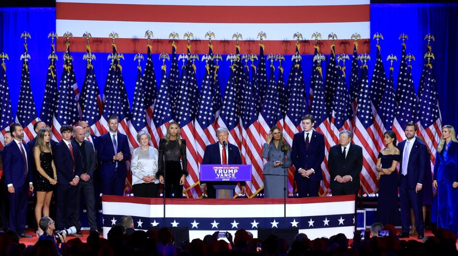 US President-elect Donald J. Trump speaks to his supporters at the election party in West Palm Beach, Florida, USA, 6 November 2024. EPA-EFE/CRISTOBAL HERRERA-ULASHKEVICH