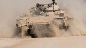 An Israeli tank rolls through the Gaza Strip, November 2024. Credit: IDF.