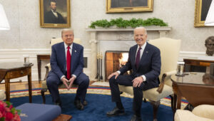 President-elect Donald Trump meets with President Joe Biden in the Oval Office of the White House, Nov. 13, 2024. Photo by Cameron Smith/White House.