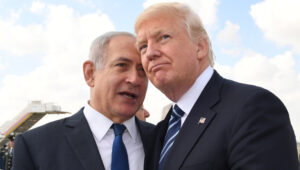 The former and perhaps future US President Donald Trump with Israeli Prime Minister Benjamin Netanyahu before Trump's departure to Rome on May 23, 2017 at Ben Gurion Airport. Photo by Kobi Gideon/GPO.