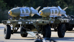 Israeli jets are loaded up at Tel Nor Air Force base. Photo by Moshe Shai/FLASH90