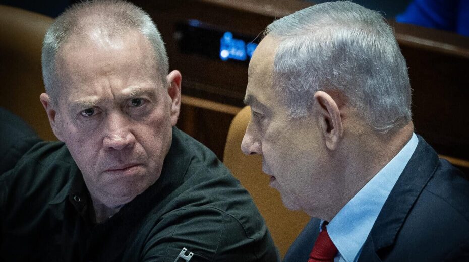 Israeli Prime Minister Benjamin Netanyahu and former defense minister Yoav Gallant at the Knesset, the Israeli parliament, in Jerusalem, March 13, 2024. Photo by Yonatan Sindel/Flash90.