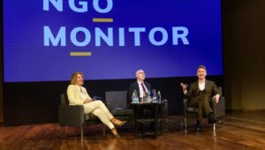 Public intellectual Douglas Murray speaks alongside NGO Monitor Vice President Olga Deutsch and President Gerald Steinberg at the Menachem Begin Heritage Center in Jerusalem on Nov. 27, 2024. Photo by Yehoshua Halevi.