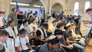 Jews pray for the well-being of America at the Ancient Shiloh archeological site in the Binyamin region of Samaria on Nov. 3, 2024. Photo by Josh Hasten.