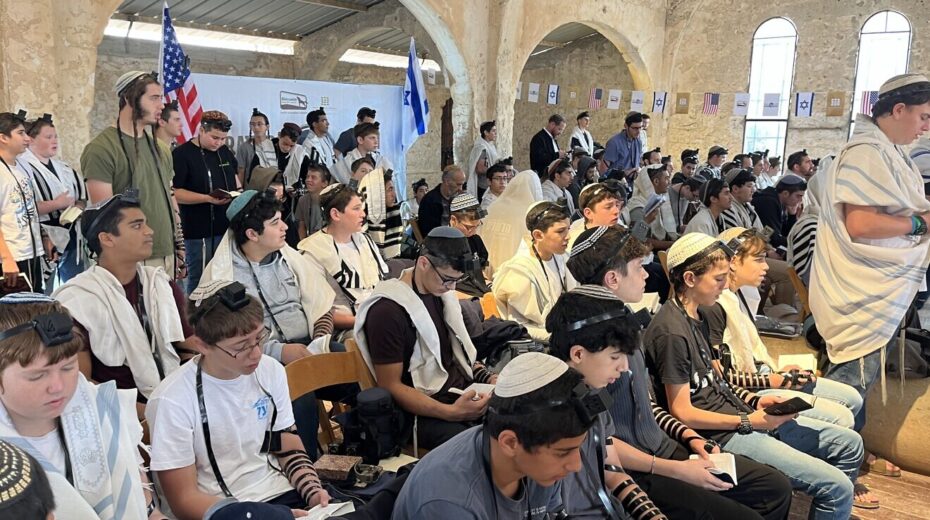 Jews pray for the well-being of America at the Ancient Shiloh archeological site in the Binyamin region of Samaria on Nov. 3, 2024. Photo by Josh Hasten.