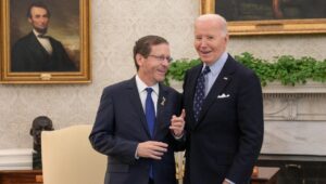 US President Joe Biden meeting in the Oval Office with visiting Israeli President Isaac Herzog on November 12, 2024. Photo by Ma'ayan Toaf/GPO